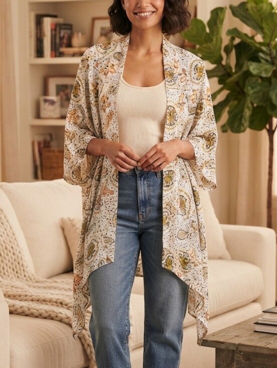 Patrons of Peace Sweaters - Patrons of Peace Paisley Kimono Cardigan Boho Open Front Size S